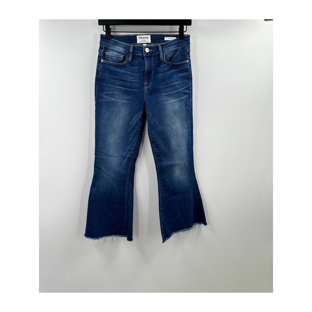 FRAME Womens Dark Wash Le Crop Bell Raw Hem Jean Size 26